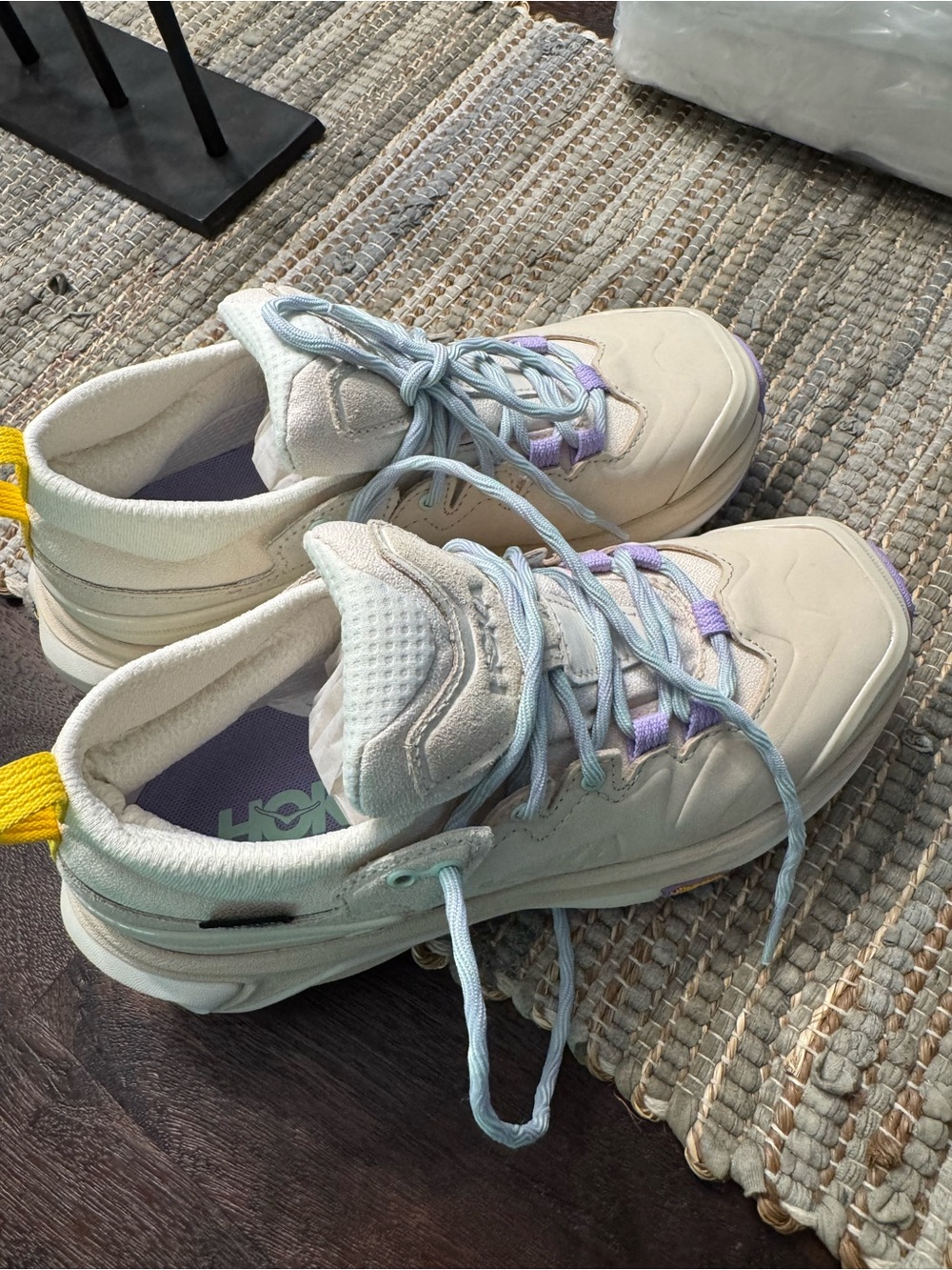 Hoka W Kaha 3 Low GTX in Cream with Light Blue and Yellow Accents